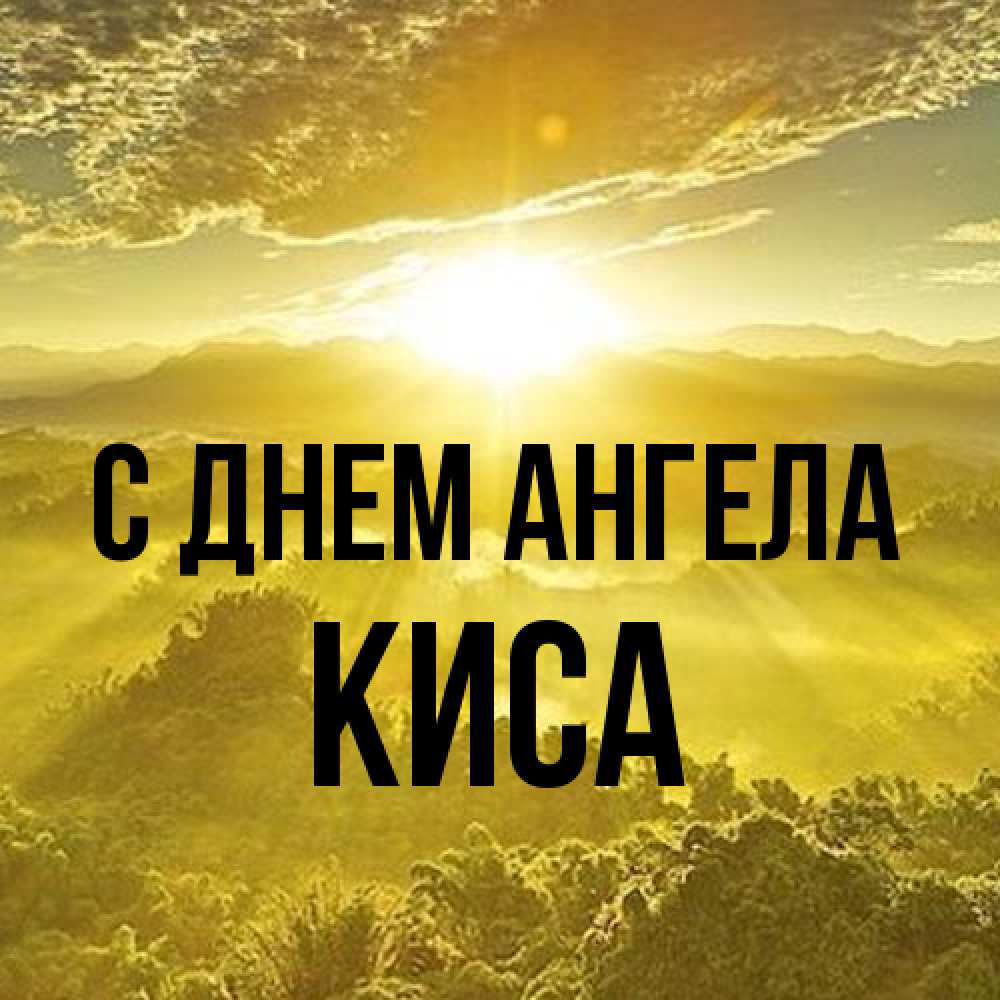 Открытка на каждый день с именем, Киса С днем ангела леса и небо в желтом Прикольная открытка с пожеланием онлайн скачать бесплатно 