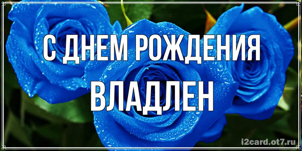 Открытка на каждый день с именем, Владлен С днем рождения розы с синим цветом Прикольная открытка с пожеланием онлайн скачать бесплатно 