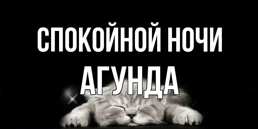Открытка на каждый день с именем, Агунда Спокойной ночи спящий котик Прикольная открытка с пожеланием онлайн скачать бесплатно 