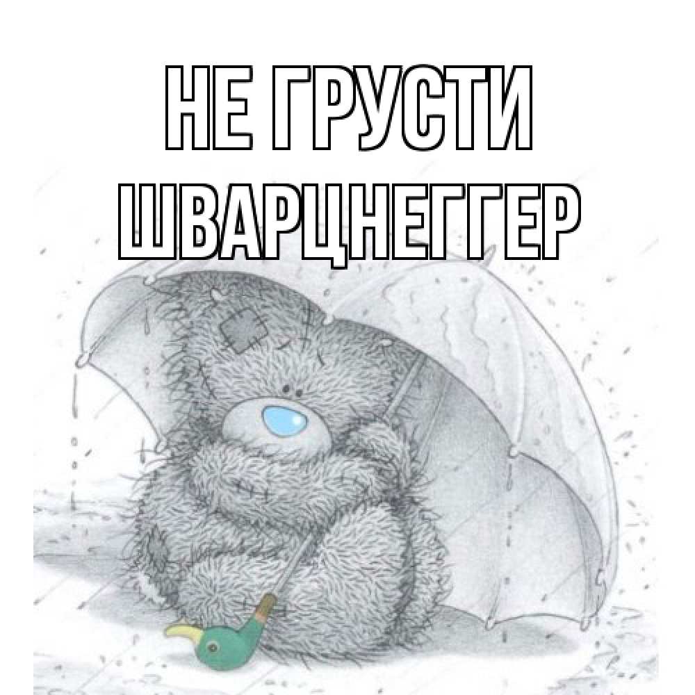 Открытка на каждый день с именем, Шварцнеггер Не грусти медвежонок с зонтом Прикольная открытка с пожеланием онлайн скачать бесплатно 