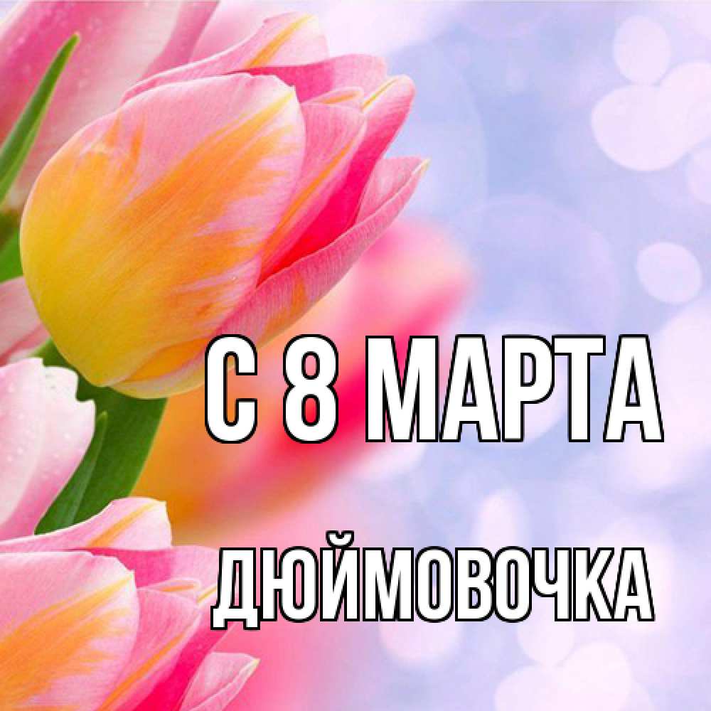 Открытка на каждый день с именем, Дюймовочка C 8 МАРТА тюльпаны 2 Прикольная открытка с пожеланием онлайн скачать бесплатно 