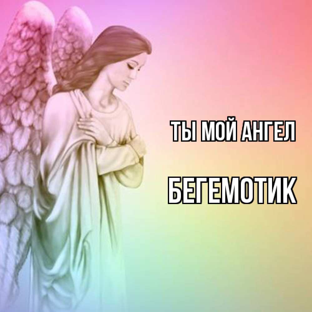 Открытка на каждый день с именем, Бегемотик Ты мой ангел Открытка с ангелом со сложенными крыльями Прикольная открытка с пожеланием онлайн скачать бесплатно 