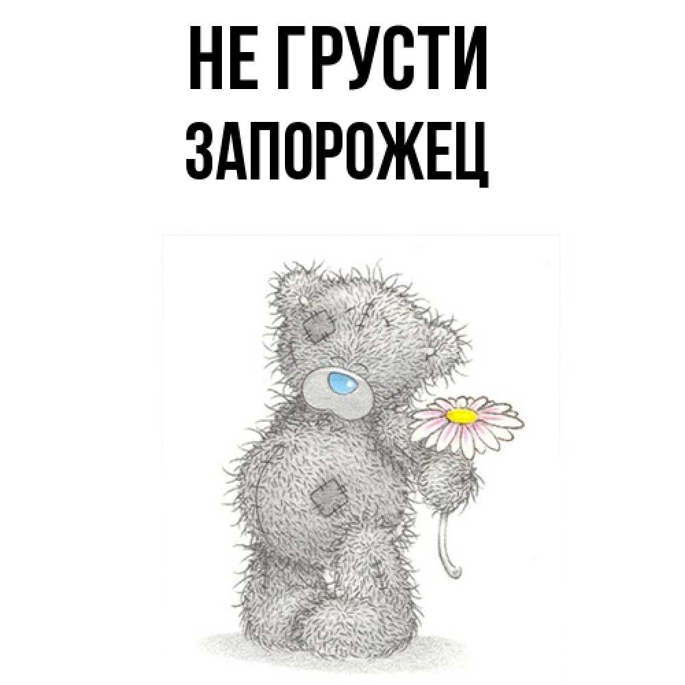 Открытка на каждый день с именем, Запорожец Не грусти Плюшевый медвежонок с заплатками Прикольная открытка с пожеланием онлайн скачать бесплатно 