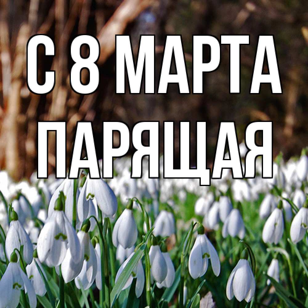 Открытка на каждый день с именем, Парящая C 8 МАРТА с подснежниками 1 Прикольная открытка с пожеланием онлайн скачать бесплатно 