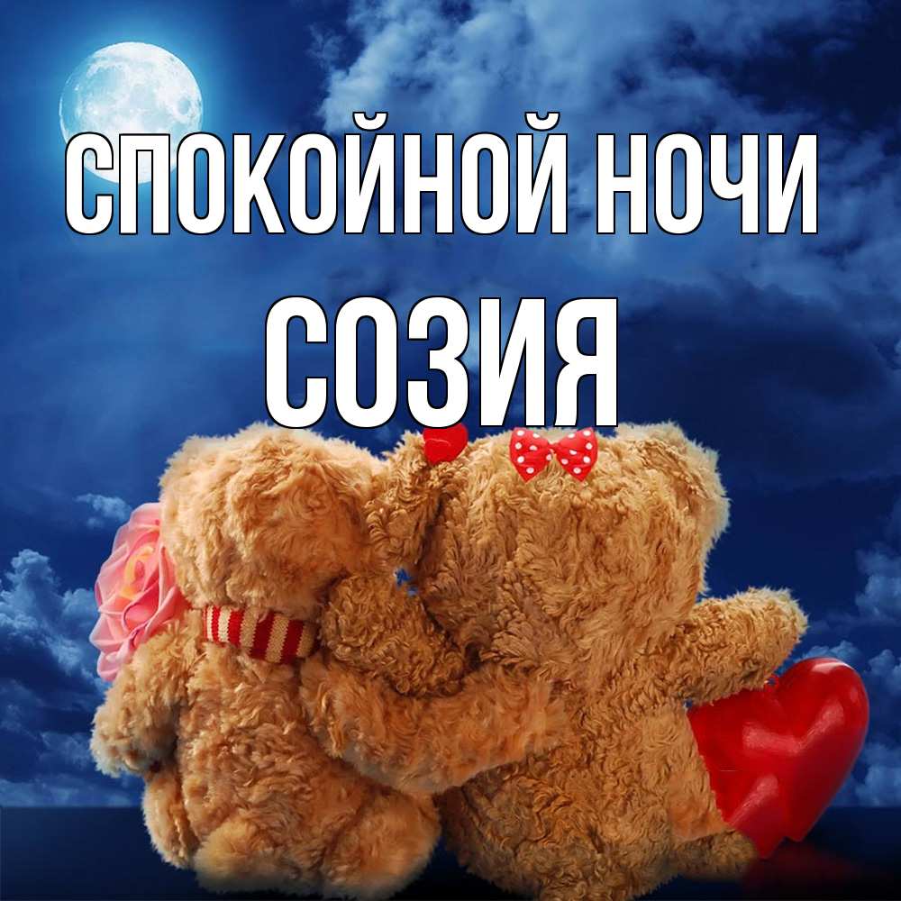 Открытка на каждый день с именем, Созия Спокойной ночи плюшевые Прикольная открытка с пожеланием онлайн скачать бесплатно 