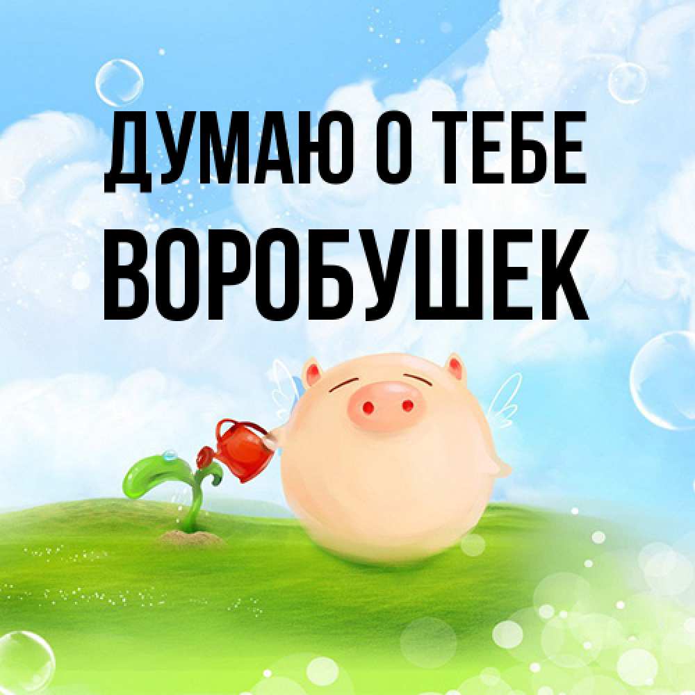 Открытка на каждый день с именем, Воробушек Думаю о тебе позитивная свинюшка Прикольная открытка с пожеланием онлайн скачать бесплатно 