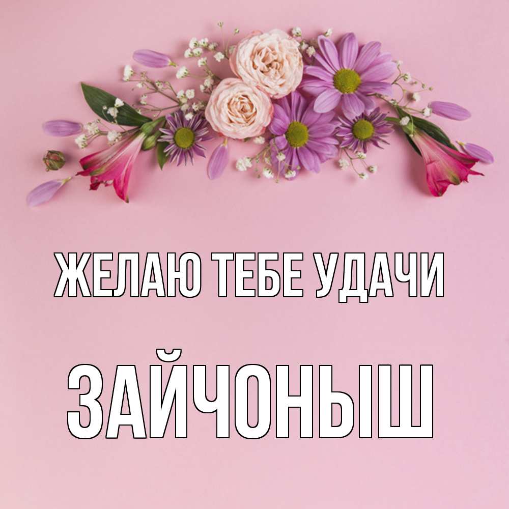 Открытка на каждый день с именем, зайчоныш Желаю тебе удачи розовый фон Прикольная открытка с пожеланием онлайн скачать бесплатно 