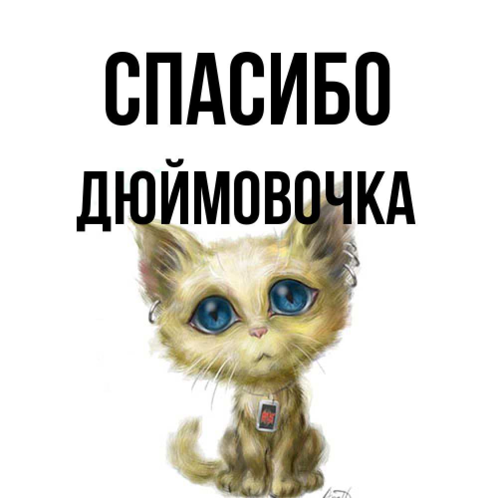 Открытка на каждый день с именем, Дюймовочка Спасибо рисованный кот благодарит вас Прикольная открытка с пожеланием онлайн скачать бесплатно 