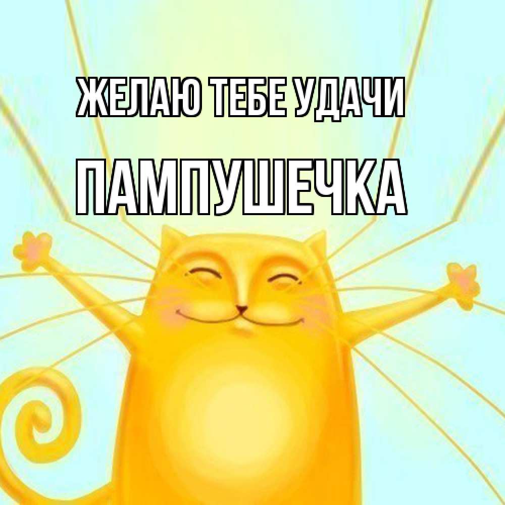 Открытка на каждый день с именем, пампушечка Желаю тебе удачи пусть придет к тебе удача Прикольная открытка с пожеланием онлайн скачать бесплатно 