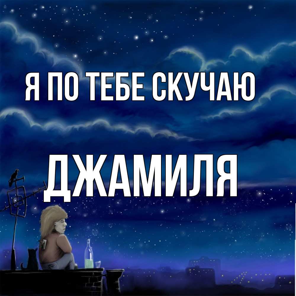 Открытка на каждый день с именем, Джамиля Я по тебе скучаю на крыше 1 Прикольная открытка с пожеланием онлайн скачать бесплатно 