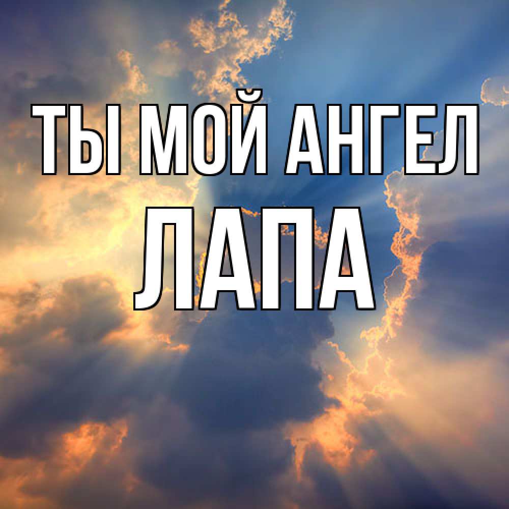 Открытка на каждый день с именем, Лапа Ты мой ангел ангельский свет сквозь облака Прикольная открытка с пожеланием онлайн скачать бесплатно 
