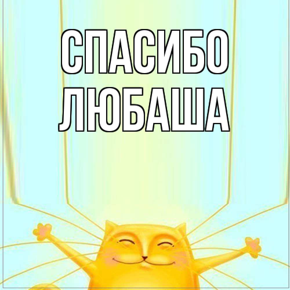 Открытка на каждый день с именем, Любаша Спасибо кот с усами благодарит Прикольная открытка с пожеланием онлайн скачать бесплатно 