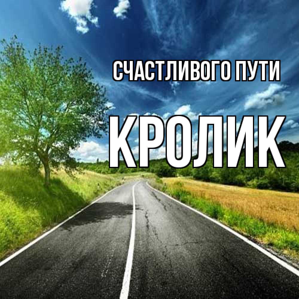 Открытка на каждый день с именем, кролик Счастливого пути яркие деревья и небо Прикольная открытка с пожеланием онлайн скачать бесплатно 