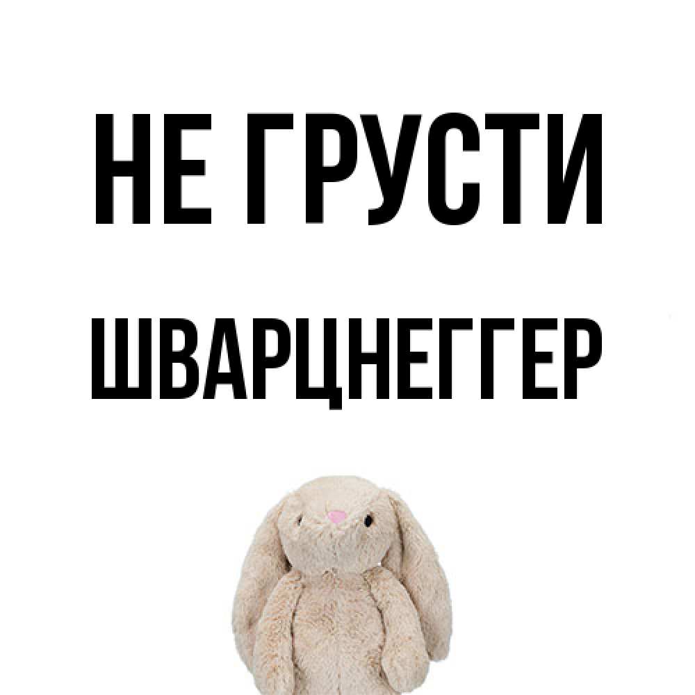Открытка на каждый день с именем, Шварцнеггер Не грусти детская игрушка зайчика Прикольная открытка с пожеланием онлайн скачать бесплатно 