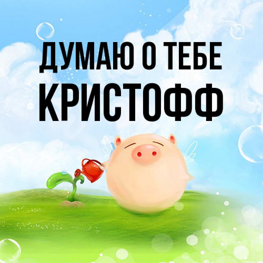 Открытка на каждый день с именем, Кристофф Думаю о тебе позитивная свинюшка Прикольная открытка с пожеланием онлайн скачать бесплатно 