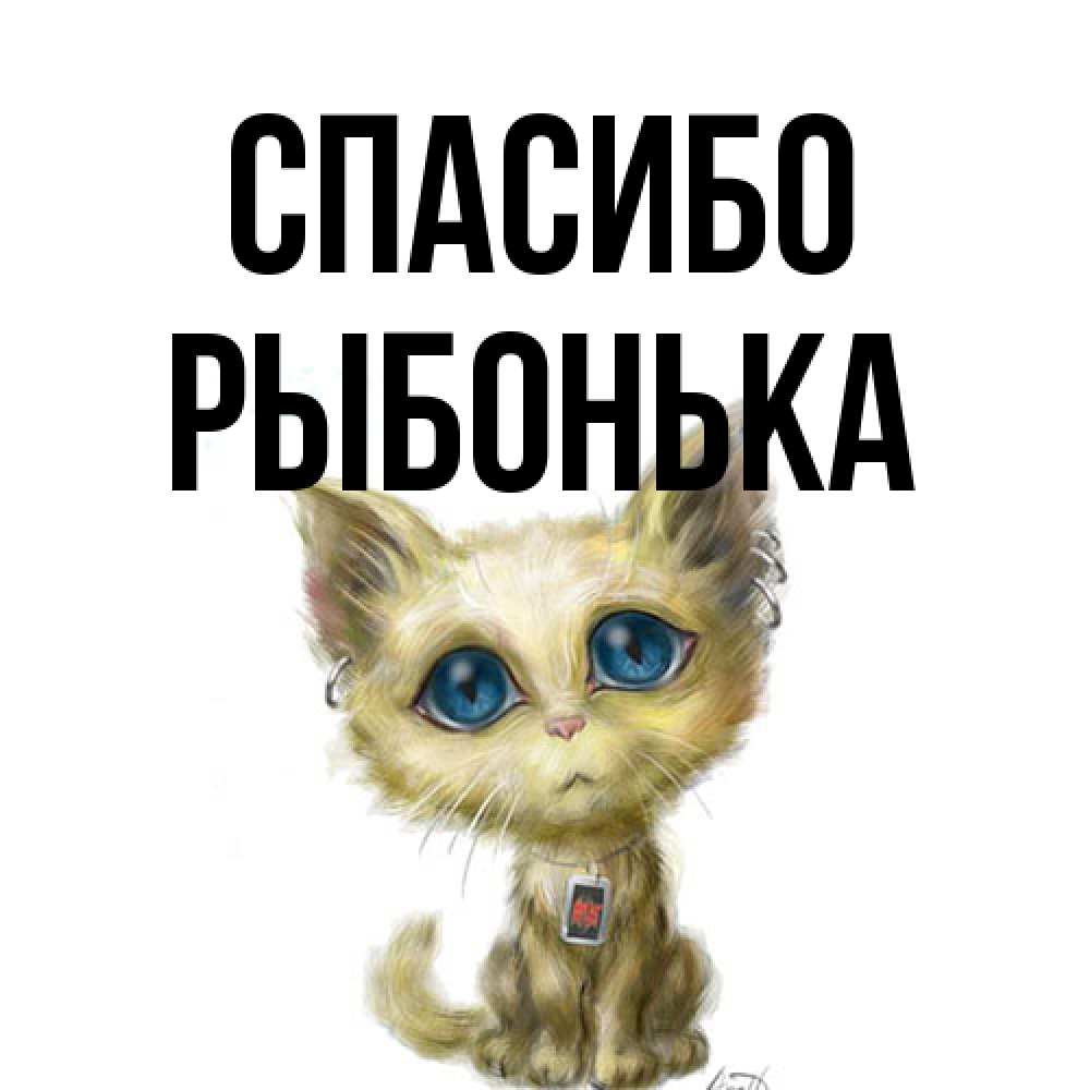 Открытка на каждый день с именем, Рыбонька Спасибо рисованный кот благодарит вас Прикольная открытка с пожеланием онлайн скачать бесплатно 