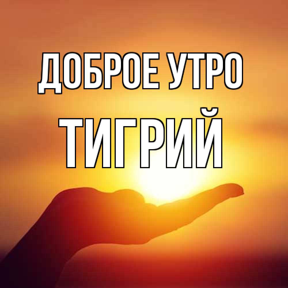 Открытка на каждый день с именем, Тигрий Доброе утро ладошка и закат Прикольная открытка с пожеланием онлайн скачать бесплатно 