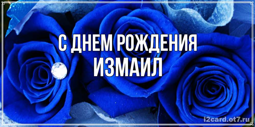 Открытка на каждый день с именем, Измаил С днем рождения синие розы в росе Прикольная открытка с пожеланием онлайн скачать бесплатно 