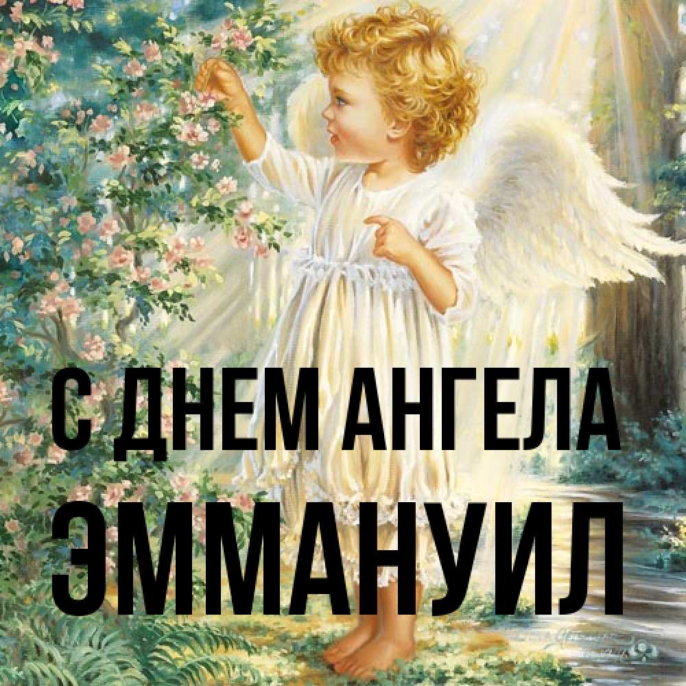 Открытка на каждый день с именем, Эммануил С днем ангела собирает цветы Прикольная открытка с пожеланием онлайн скачать бесплатно 