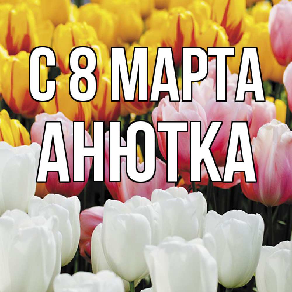 Открытка на каждый день с именем, Анютка C 8 МАРТА разноцветные цветы Прикольная открытка с пожеланием онлайн скачать бесплатно 