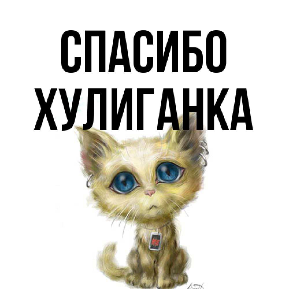 Открытка на каждый день с именем, Хулиганка Спасибо рисованный кот благодарит вас Прикольная открытка с пожеланием онлайн скачать бесплатно 