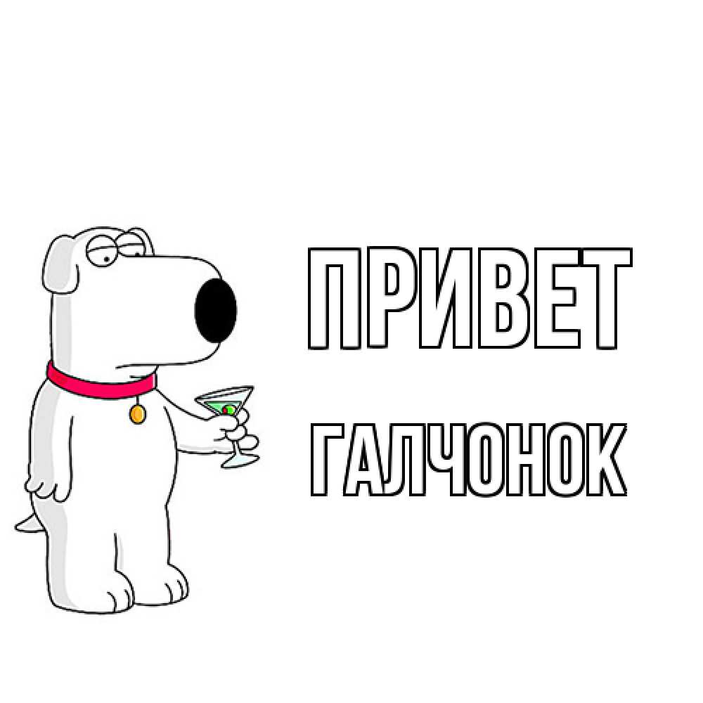 Открытка на каждый день с именем, галчонок Привет собака и коктейль Прикольная открытка с пожеланием онлайн скачать бесплатно 