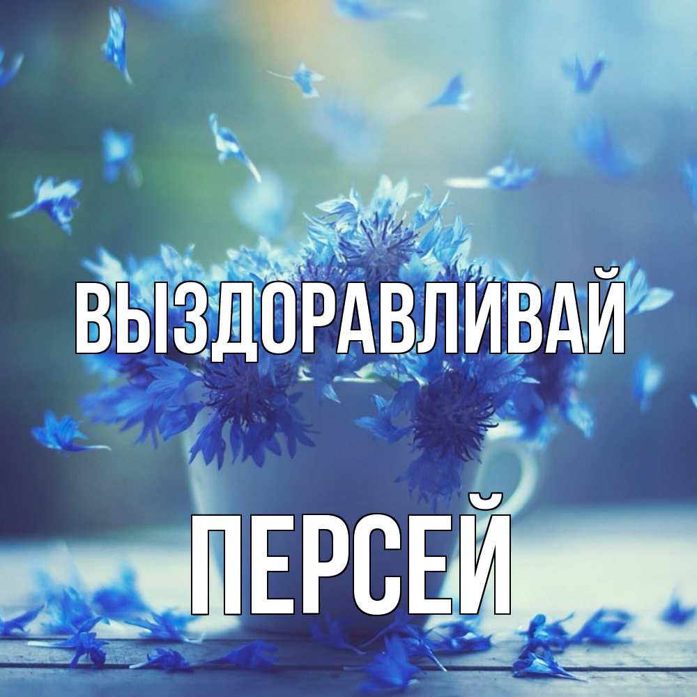 Открытка на каждый день с именем, Персей Выздоравливай кружка с зельем и цветами Прикольная открытка с пожеланием онлайн скачать бесплатно 