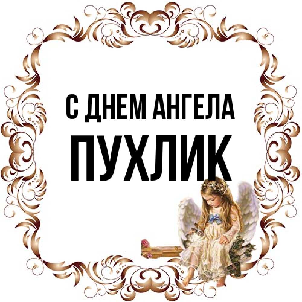Открытка на каждый день с именем, пухлик С днем ангела рамочка из перьев и ангелочек Прикольная открытка с пожеланием онлайн скачать бесплатно 