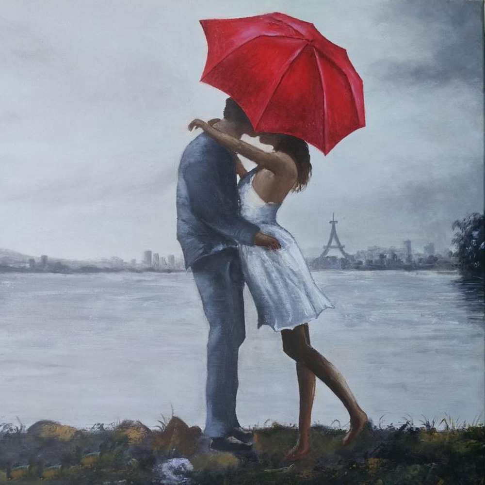 Открытка на каждый день с именем, Изольда Я тебя люблю под красным зонтом Прикольная открытка с пожеланием онлайн скачать бесплатно 