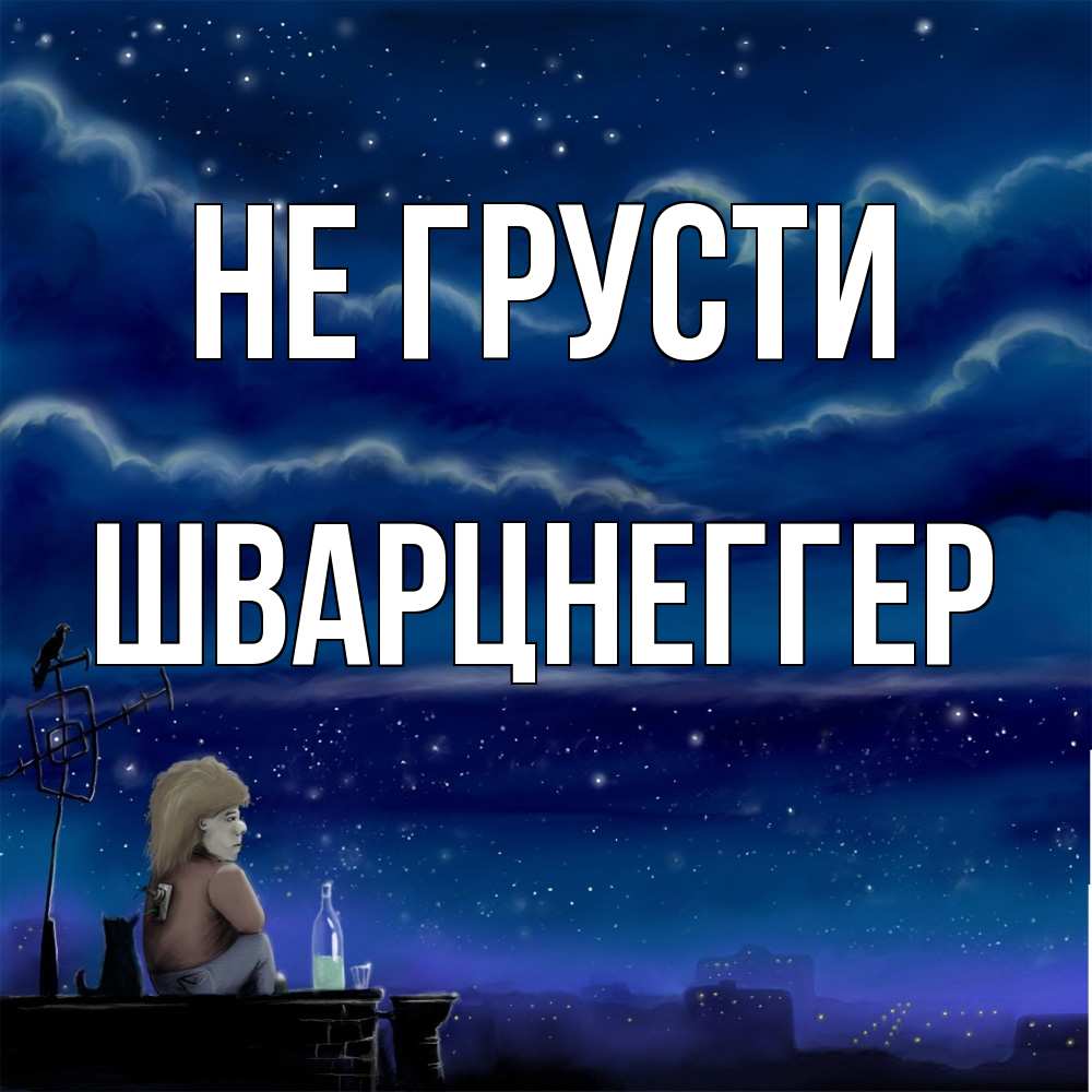 Открытка на каждый день с именем, Шварцнеггер Не грусти город с крыши Прикольная открытка с пожеланием онлайн скачать бесплатно 