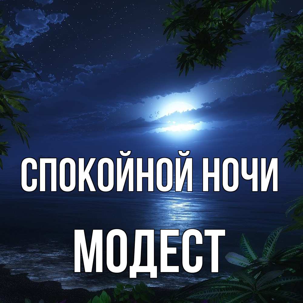 Открытка на каждый день с именем, Модест Спокойной ночи тропический остров Прикольная открытка с пожеланием онлайн скачать бесплатно 