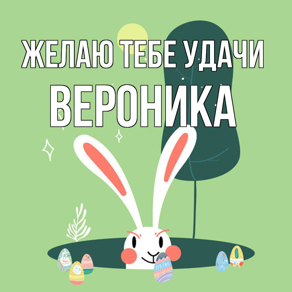 Открытка на каждый день с именем, Вероника Желаю тебе удачи заяц Прикольная открытка с пожеланием онлайн скачать бесплатно 