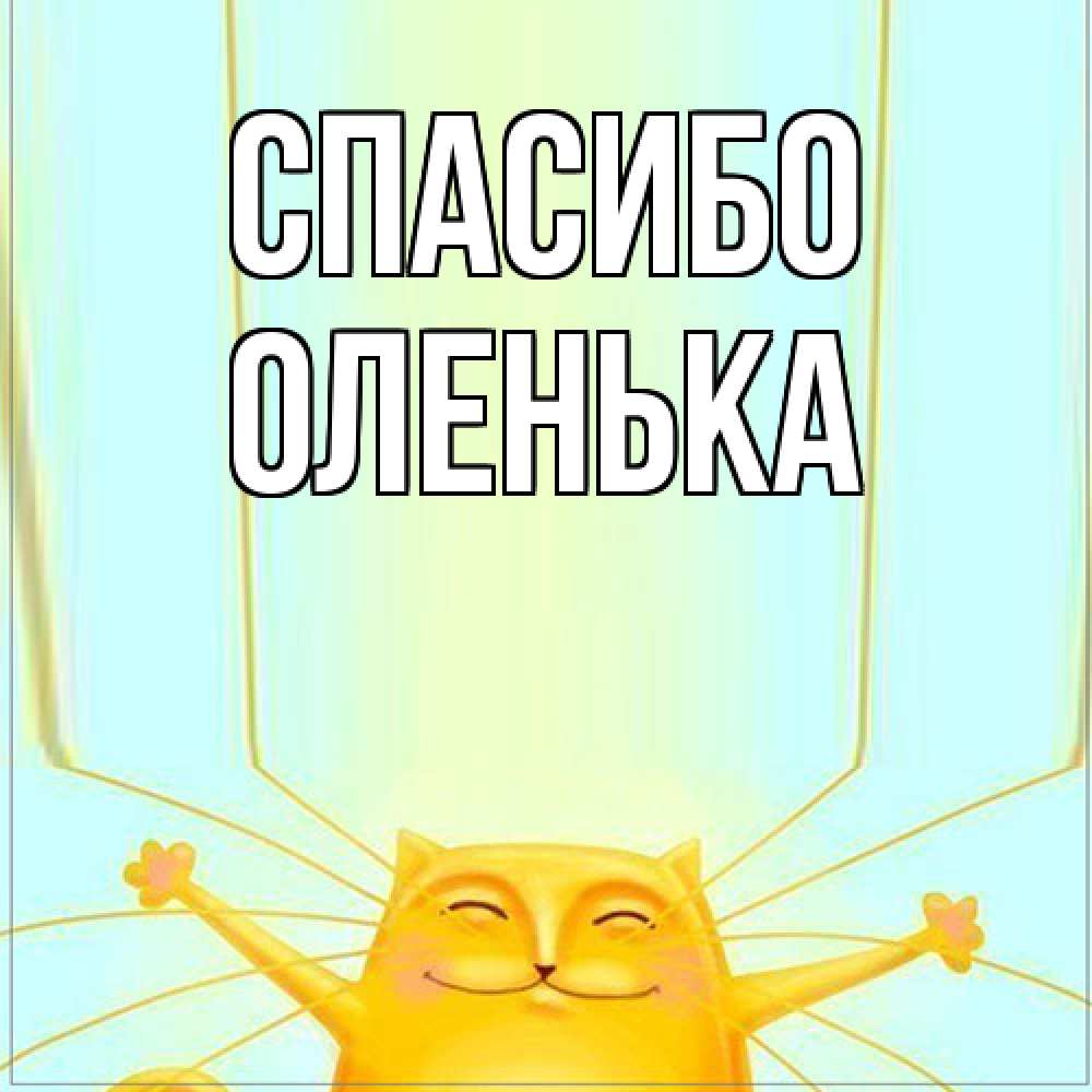 Открытка на каждый день с именем, Оленька Спасибо кот с усами благодарит Прикольная открытка с пожеланием онлайн скачать бесплатно 