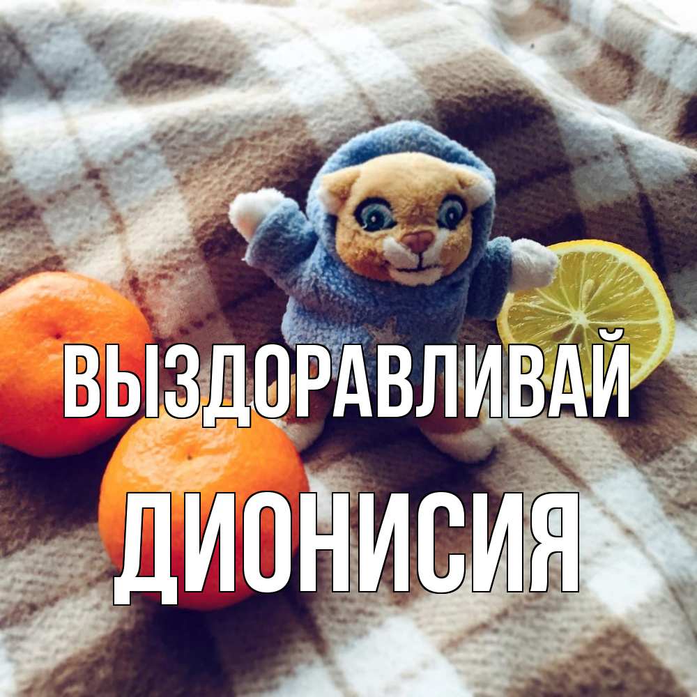 Открытка на каждый день с именем, Дионисия Выздоравливай вот тебе апельсинка и лимон Прикольная открытка с пожеланием онлайн скачать бесплатно 