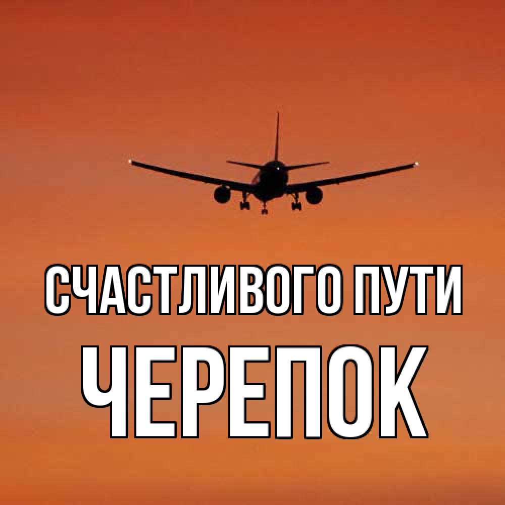 Открытка на каждый день с именем, Черепок Счастливого пути силуэт самолета Прикольная открытка с пожеланием онлайн скачать бесплатно 