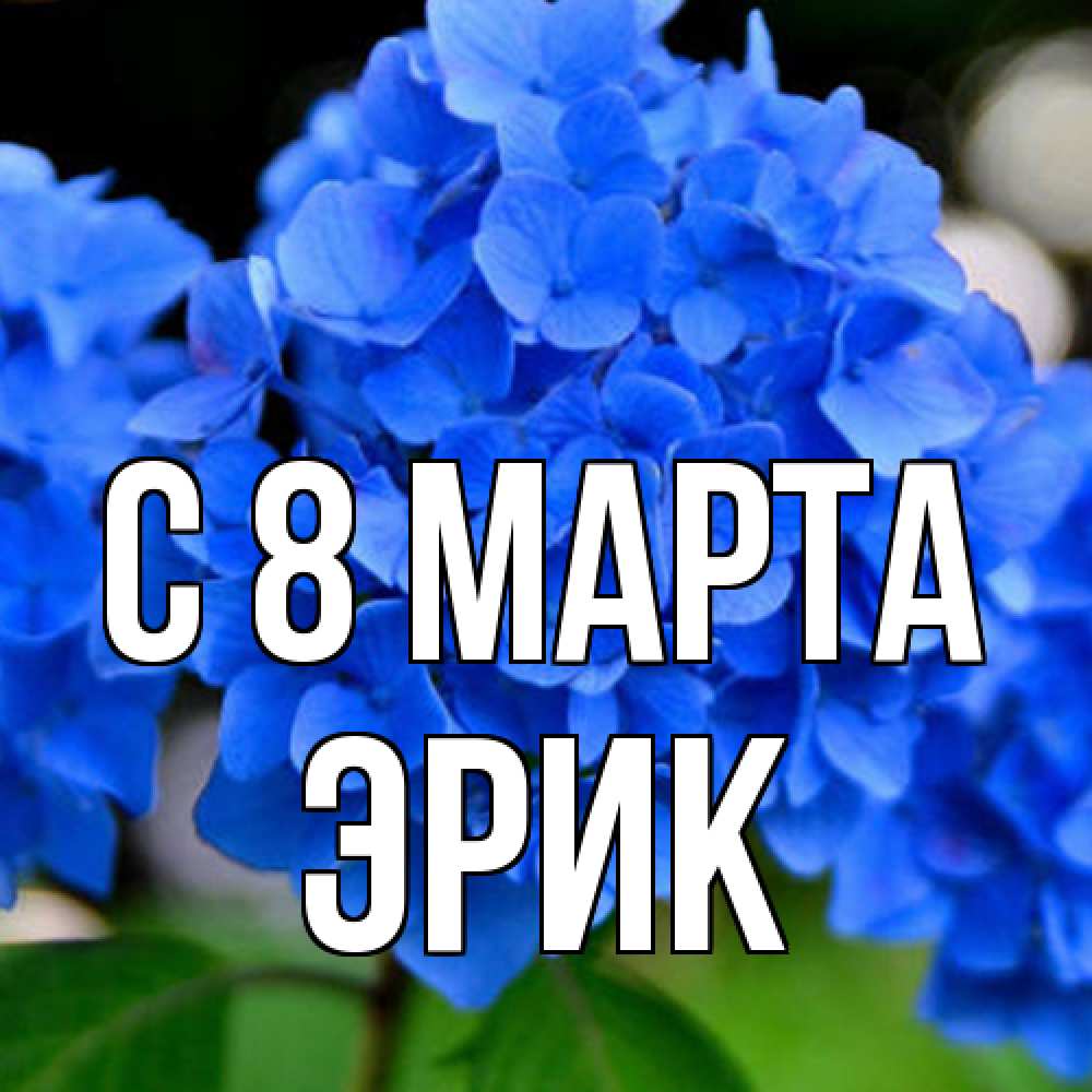 Открытка на каждый день с именем, Эрик C 8 МАРТА синие цветы Прикольная открытка с пожеланием онлайн скачать бесплатно 