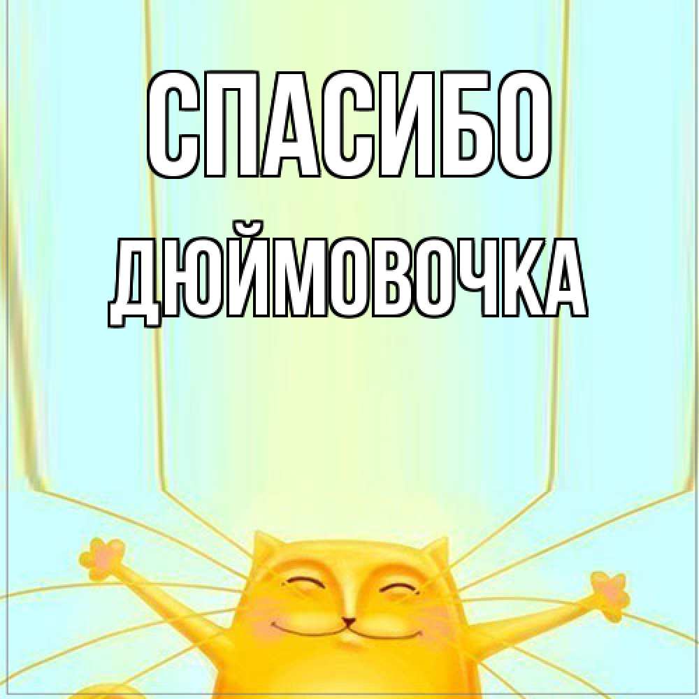 Открытка на каждый день с именем, Дюймовочка Спасибо кот с усами благодарит Прикольная открытка с пожеланием онлайн скачать бесплатно 