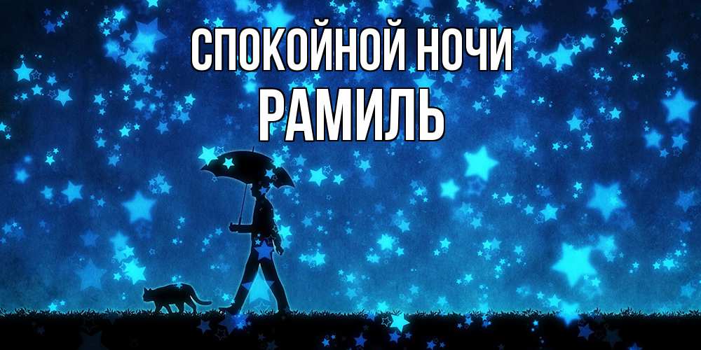 Открытка на каждый день с именем, Рамиль Спокойной ночи ночные прогулки с котом под звездами Прикольная открытка с пожеланием онлайн скачать бесплатно 