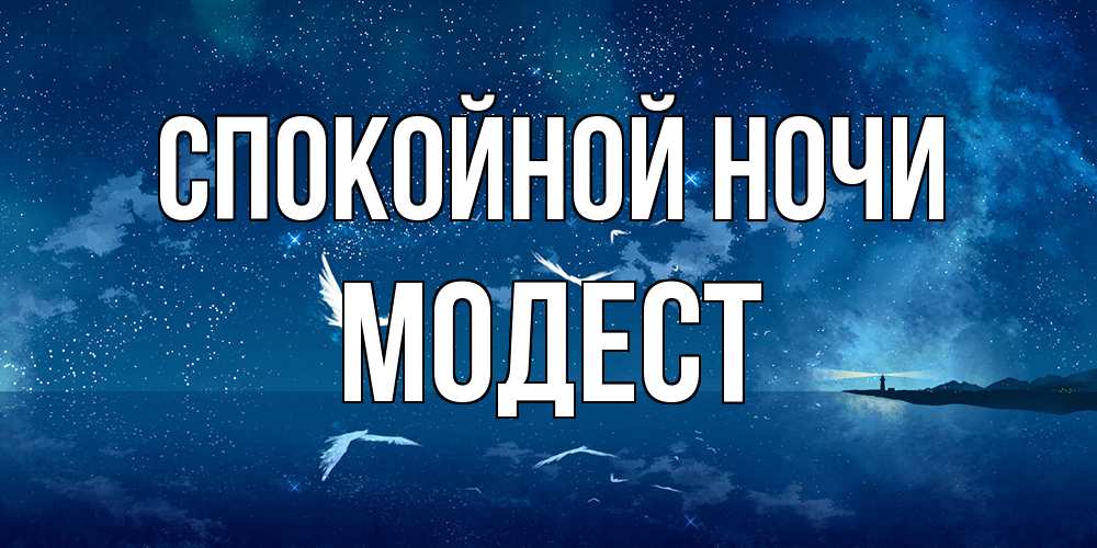 Открытка на каждый день с именем, Модест Спокойной ночи птицы летят на фоне ночного неба Прикольная открытка с пожеланием онлайн скачать бесплатно 