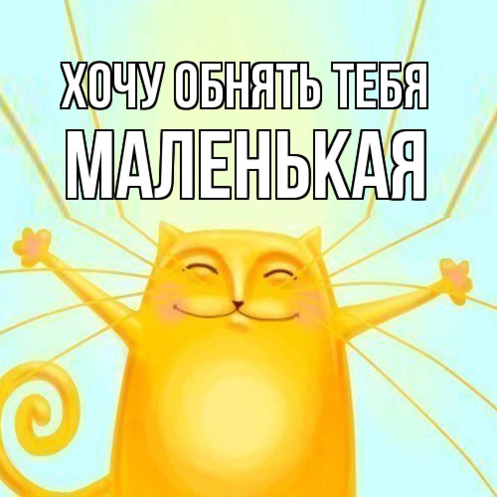 Открытка на каждый день с именем, Маленькая Хочу обнять тебя солнечный обнимашечный кот Прикольная открытка с пожеланием онлайн скачать бесплатно 