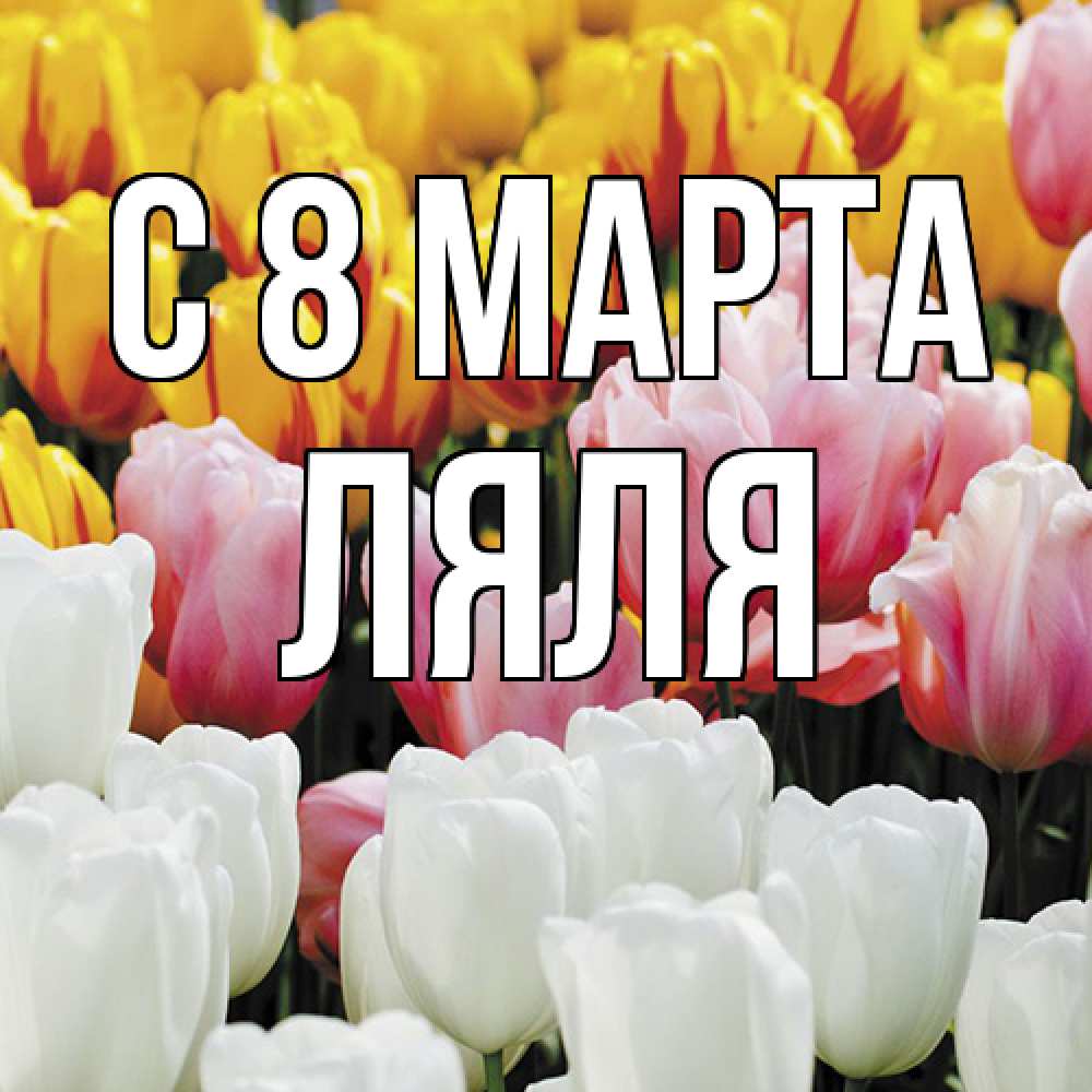 Открытка на каждый день с именем, Ляля C 8 МАРТА разноцветные цветы Прикольная открытка с пожеланием онлайн скачать бесплатно 