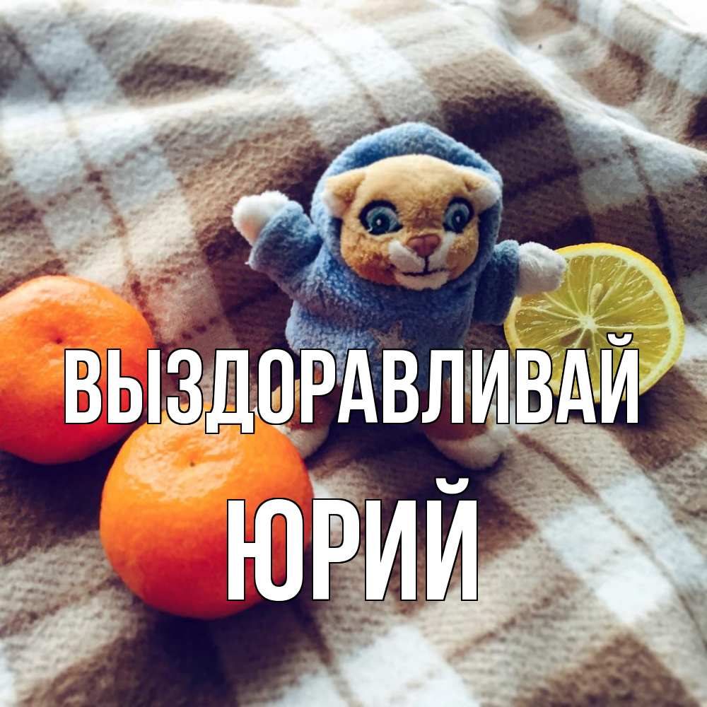 Открытка на каждый день с именем, Юрий Выздоравливай вот тебе апельсинка и лимон Прикольная открытка с пожеланием онлайн скачать бесплатно 