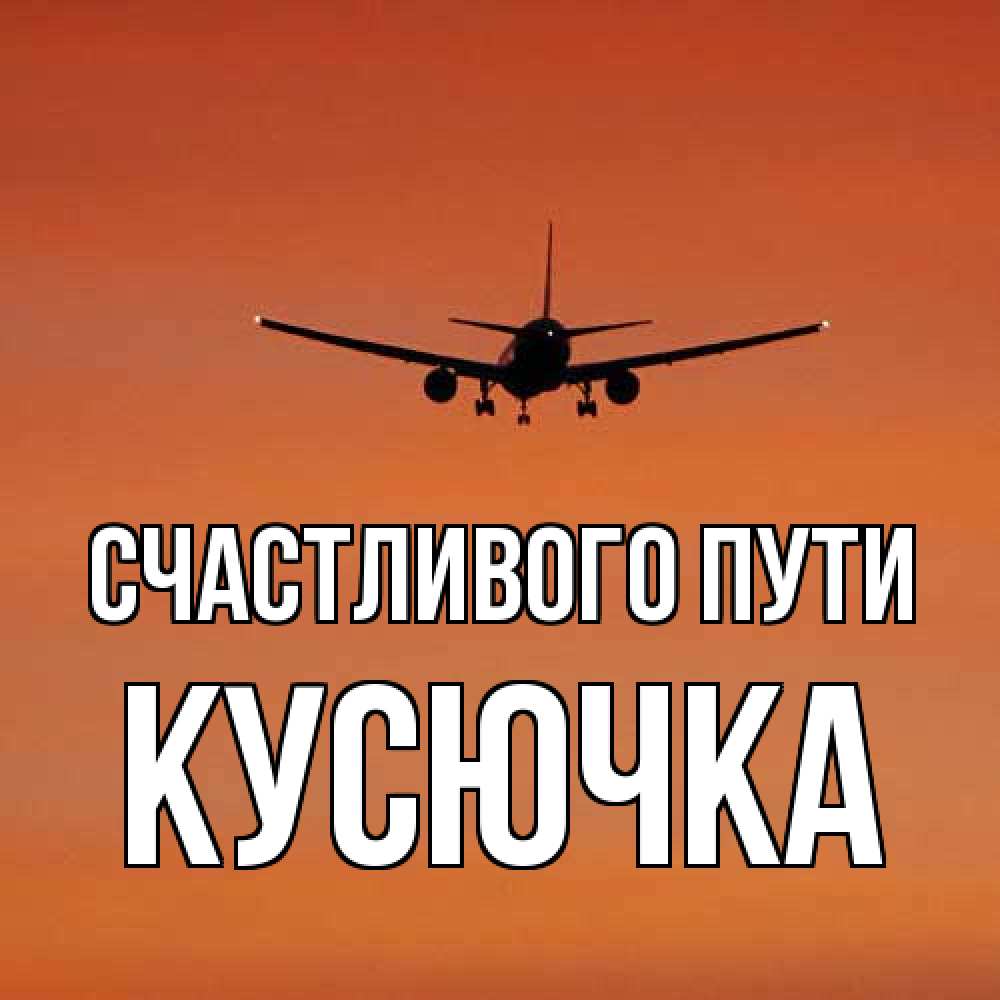 Открытка на каждый день с именем, Кусючка Счастливого пути силуэт самолета Прикольная открытка с пожеланием онлайн скачать бесплатно 