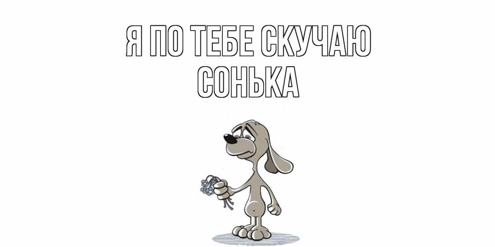 Открытка на каждый день с именем, Сонька Я по тебе скучаю я по тебе скучаю с песиком Прикольная открытка с пожеланием онлайн скачать бесплатно 