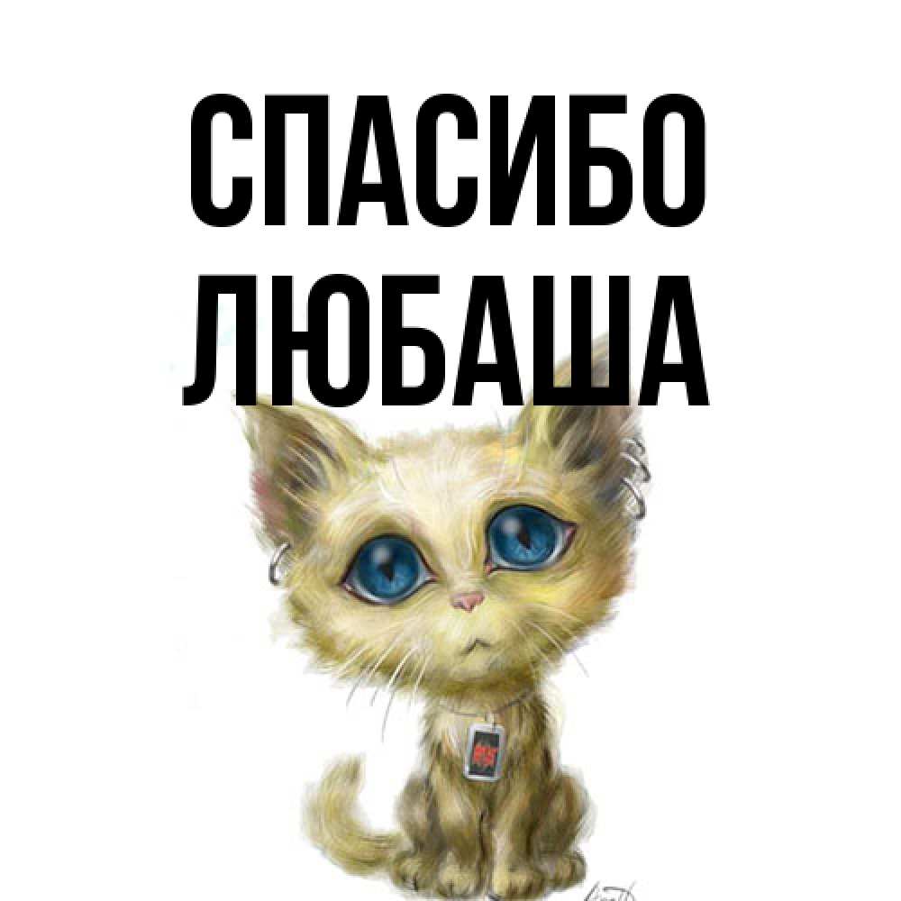 Открытка на каждый день с именем, Любаша Спасибо рисованный кот благодарит вас Прикольная открытка с пожеланием онлайн скачать бесплатно 