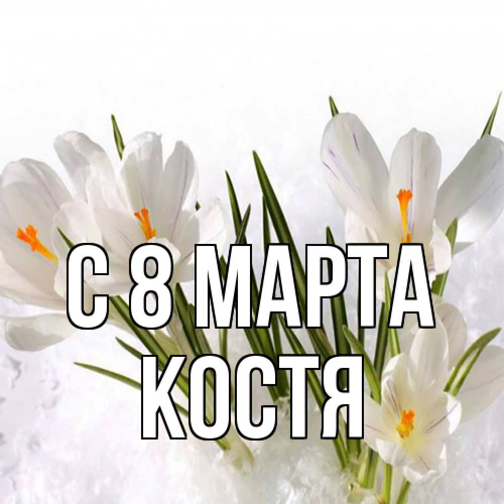 Открытка на каждый день с именем, Костя C 8 МАРТА под снегом Прикольная открытка с пожеланием онлайн скачать бесплатно 