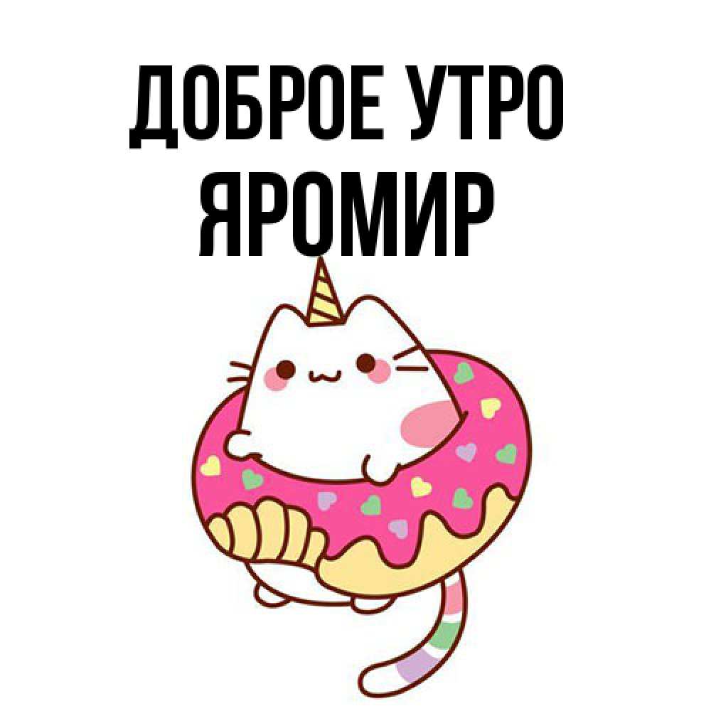Открытка на каждый день с именем, Яромир Доброе утро кот в бублике Прикольная открытка с пожеланием онлайн скачать бесплатно 