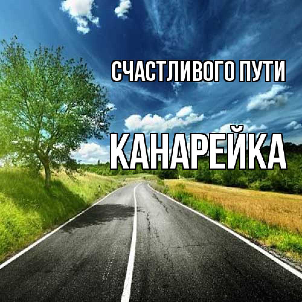 Открытка на каждый день с именем, Канарейка Счастливого пути яркие деревья и небо Прикольная открытка с пожеланием онлайн скачать бесплатно 