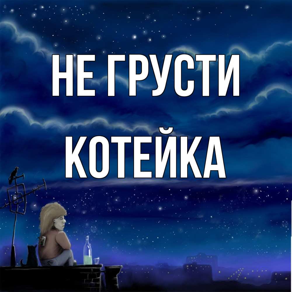 Открытка на каждый день с именем, Котейка Не грусти город с крыши Прикольная открытка с пожеланием онлайн скачать бесплатно 