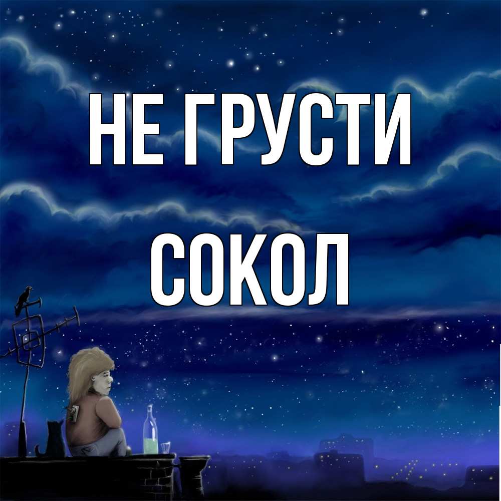 Открытка на каждый день с именем, Сокол Не грусти город с крыши Прикольная открытка с пожеланием онлайн скачать бесплатно 